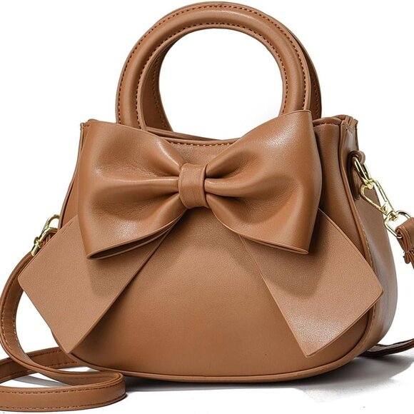 Small Leather Handbag Women Carry Handle Bow Knot Purse Crossbody Organizer - Picture 1 of 5